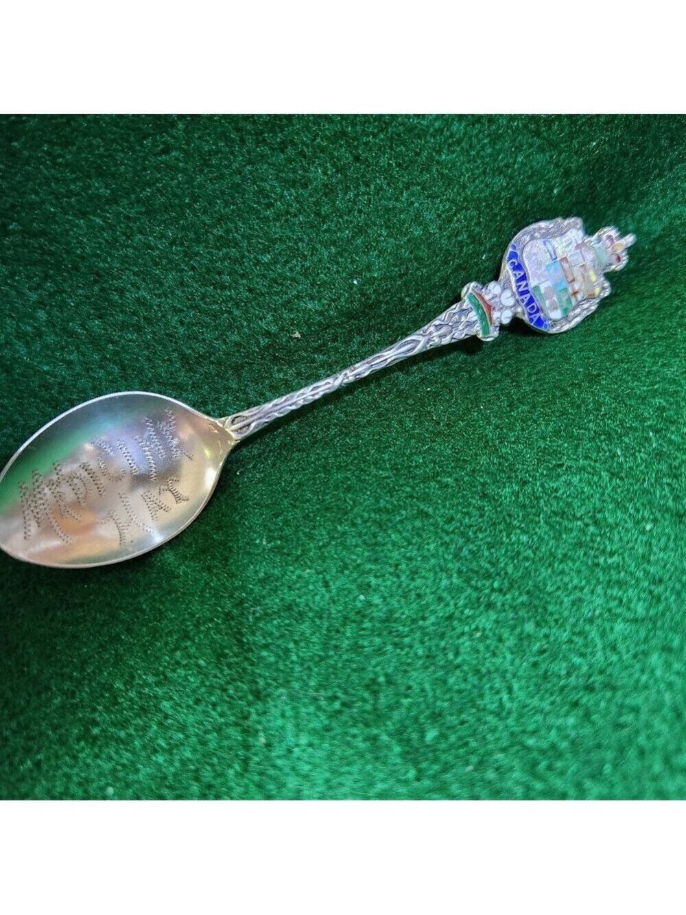 Sterling Silver Souvenir Spoon Medicine Hat Canada Enamelled Hand Engraved